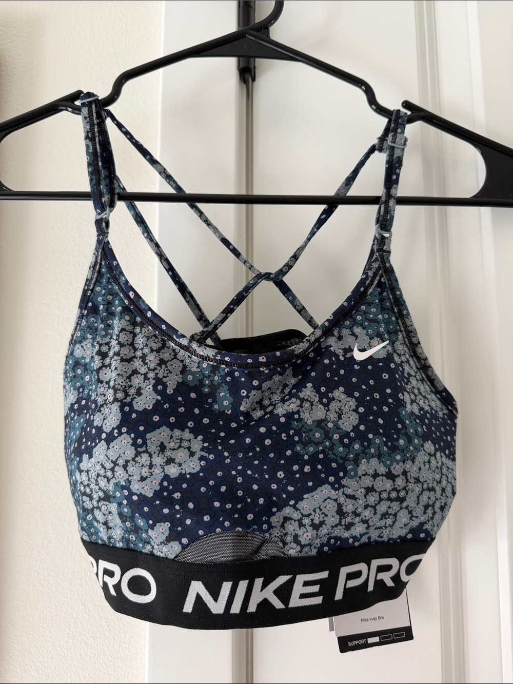 Nike Floral-Pattern Strappy Pro Sports Bra in Navy and Teal